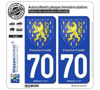 blasonimmat 2 Autocollants Plaque immatriculation Auto 70 Franche-Comté - Armoiries