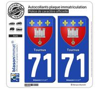 blasonimmat 2 Autocollants Plaque immatriculation Auto 71 Tournus - Armoiries