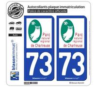 blasonimmat 2 Autocollants Plaque immatriculation Auto 73 Chartreuse - Parc Naturel Régional