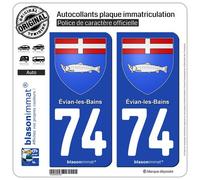 blasonimmat 2 Autocollants Plaque immatriculation Auto 74 Évian-Les-Bains - Armoiries