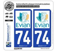 blasonimmat 2 Autocollants Plaque immatriculation Auto 74 Évian-Les-Bains - Ville