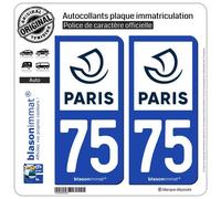 blasonimmat 2 Autocollants Plaque immatriculation Auto 75 Paris - Ville