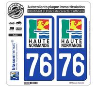 blasonimmat 2 Autocollants Plaque immatriculation Auto 76 Haute-Normandie - Logotype