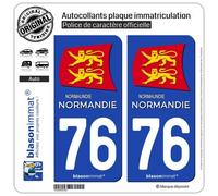 blasonimmat 2 Autocollants Plaque immatriculation Auto 76 Normandie - Région II