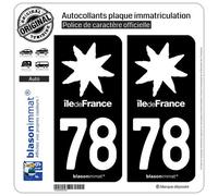 blasonimmat 2 Autocollants Plaque immatriculation Auto 78 Île de France - Logotype Black