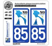 blasonimmat 2 Autocollants Plaque immatriculation Auto 85 Noirmoutier - Île aux Mimosas