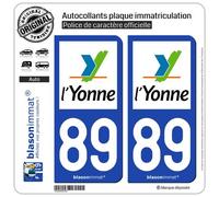 blasonimmat 2 Autocollants Plaque immatriculation Auto 89 Yonne - Département