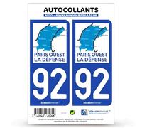 blasonimmat 2 Autocollants Plaque immatriculation Auto 92 Paris Ouest la Défense - Territoire