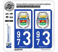 blasonimmat 2 Autocollants Plaque immatriculation Auto 973 Cayenne - Armoiries