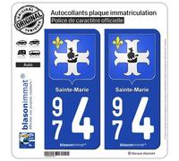 blasonimmat 2 Autocollants Plaque immatriculation Auto 974 Sainte-Marie - Armoiries