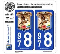blasonimmat 2 Autocollants Plaque immatriculation Auto 978 Saint-Martin - Armoiries II