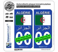 blasonimmat 2 Autocollants Plaque immatriculation Auto : Algérie - Drapeau