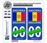 blasonimmat 2 Autocollants Plaque immatriculation Auto : Andorre - Drapeau