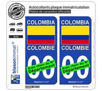 blasonimmat 2 Autocollants Plaque immatriculation Auto : Colombie - Drapeau