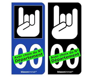 blasonimmat 2 Autocollants Plaque immatriculation Auto : Cornes du Diable - Noir et Blanc