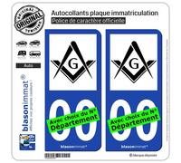 blasonimmat 2 Autocollants Plaque immatriculation Auto : Franc-maçonnerie