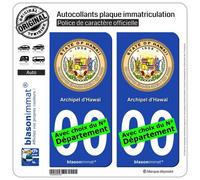 blasonimmat 2 Autocollants Plaque immatriculation Auto : Hawaï - Sceau