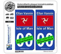 blasonimmat 2 Autocollants Plaque immatriculation Auto : Île de Man - Drapeau