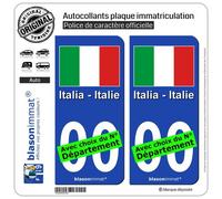 blasonimmat 2 Autocollants Plaque immatriculation Auto : Italie - Drapeau