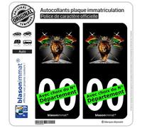 blasonimmat 2 Autocollants Plaque immatriculation Auto : Lion Reggae - Black
