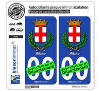 blasonimmat 2 Autocollants Plaque immatriculation Auto : Milan Ville - Armoiries