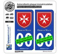 blasonimmat 2 Autocollants Plaque immatriculation Auto : Ordre de Malte - Emblème