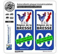blasonimmat 2 Autocollants Plaque immatriculation Auto Pays de la Bresse - Région