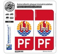 blasonimmat 2 Autocollants Plaque immatriculation Auto PF Polynésie Française - Armoiries Drapées