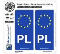 blasonimmat 2 Autocollants Plaque immatriculation Auto PL Pologne - Identifiant Européen