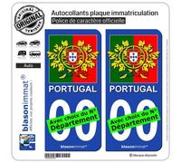 blasonimmat 2 Autocollants Plaque immatriculation Auto : Portugal - Armoiries Drapées