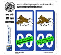 blasonimmat 2 Autocollants Plaque immatriculation Auto : Sanglier en Colère