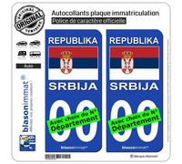 blasonimmat 2 Autocollants Plaque immatriculation Auto : Serbie - Drapeau