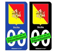blasonimmat 2 Autocollants Plaque immatriculation Auto : Sicile Région - Armoiries