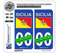 blasonimmat 2 Autocollants Plaque immatriculation Auto : Sicile Région - Drapeau