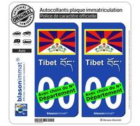 blasonimmat 2 Autocollants Plaque immatriculation Auto : Tibet - Drapeau