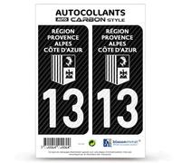 blasonimmat 2 Stickers Plaque immatriculation Auto 13 Région Sud - White Carbone-Style