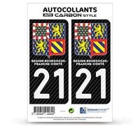 blasonimmat 2 Stickers Plaque immatriculation Auto 21 Bourgogne-Franche-Comté - LT II Carbone-Style