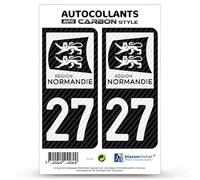 blasonimmat 2 Stickers Plaque immatriculation Auto 27 Normandie - LT bi-Ton Carbone-Style