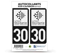 blasonimmat 2 Stickers Plaque immatriculation Auto 30 Occitanie - LT bi-Ton Carbone-Style