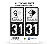 blasonimmat 2 Stickers Plaque immatriculation Auto 31 Occitanie - LT bi-Ton Carbone-Style