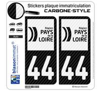 blasonimmat 2 Stickers Plaque immatriculation Auto 44 Pays de la Loire - LT bi-Ton Carbone-Style