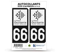 blasonimmat 2 Stickers Plaque immatriculation Auto 66 Occitanie - LT bi-Ton Carbone-Style