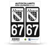 blasonimmat 2 Stickers Plaque immatriculation Auto 67 Alsace - LT bi-Ton Carbone-Style