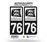 blasonimmat 2 Stickers Plaque immatriculation Auto 76 Normandie - LT bi-Ton Carbone-Style