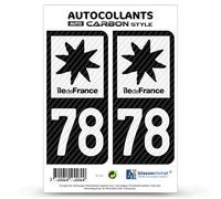 blasonimmat 2 Stickers Plaque immatriculation Auto 78 Île-de-France - LT bi-Ton Carbone-Style