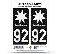 blasonimmat 2 Stickers Plaque immatriculation Auto 92 Île-de-France - Black Carbone-Style