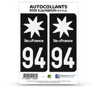blasonimmat 2 Stickers Plaque immatriculation Auto 94 Île-de-France - Black Carbone-Style
