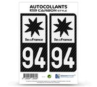 blasonimmat 2 Stickers Plaque immatriculation Auto 94 Île-de-France - LT bi-Ton Carbone-Style