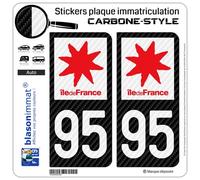 blasonimmat 2 Stickers Plaque immatriculation Auto 95 Île-de-France - LT Carbone-Style