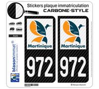 blasonimmat 2 Stickers Plaque immatriculation Auto 972-H Martinique - LT II Carbone-Style